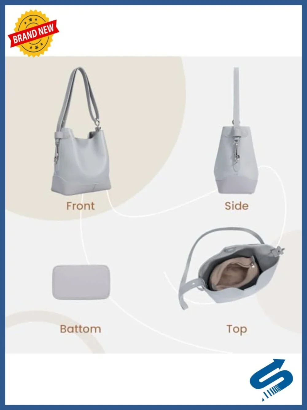 Genuine Leather Crossbody Bag Handbag Shoulder Bucket Bag Adjustable Strap